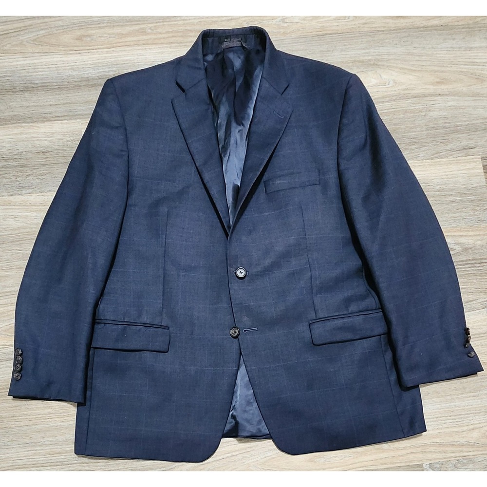 Lauren Ralph Lauren Men's Navy Windowpane Wool 2 Button Blazer Size 46 Regular